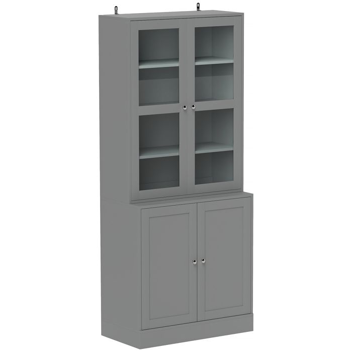 Bibliothèque - HOMCOM - 6 niveaux avec 4 portes dont 2 en verre trempé étagères réglables - MDF - 76x40x1785cm - gris