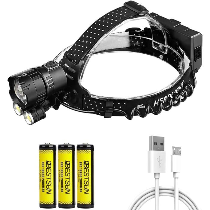 Lampe frontale LED rechargeable haute puissance avec COB 4 modes zoomable et étanche pour camping et pêche