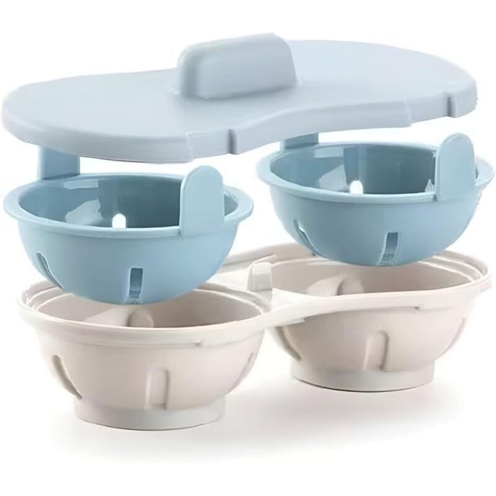 Cuiseur à œufs micro-ondes moule œufs sans BPA cuiseur vapeur tasse double paroi polypropylène bleu.