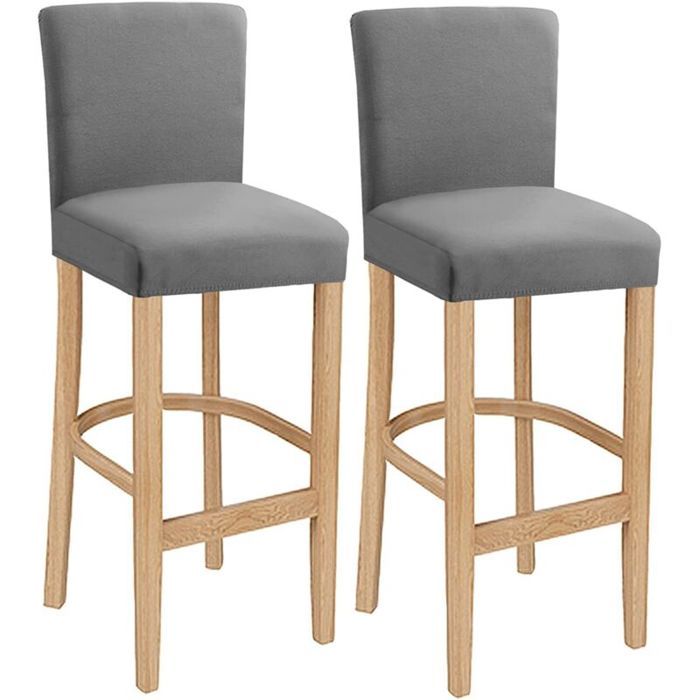 Housse de chaise de bar extensible - Polyester gris clair - Lot de 2 pièces - Lavable - Extensible - Amovible