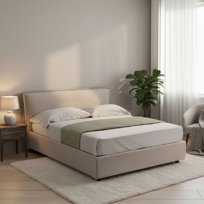 Lit Double Brunate Dmora en Tissu Gris Taupe Taupe Lit Double Brunate Dmora en Tissu Gris Taupe Taupe