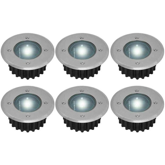 6pcs projecteurs solaires LED – HAWUJ – Acier inoxydable lumière chaude – Étanche encastrable – pour terrasse allée et pelouse