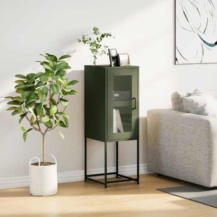 (16056)Commode - contemporain - Buffet rangement - vert olive 36x39x107 cm acier laminé à froid poid:13 kg