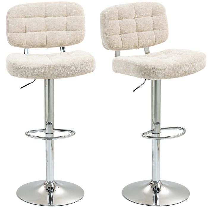 LIA Lot de 2 tabourets de bar avec dossier hauteur réglable et repose-pieds cadre en acier charge 120 Kg beige