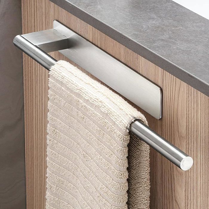Porte Serviettes sans Perçage Porte Serviette Mural en Acier Inoxydable 304 Argent Brossé Un Bras Auto Adhésif 1 Argenté