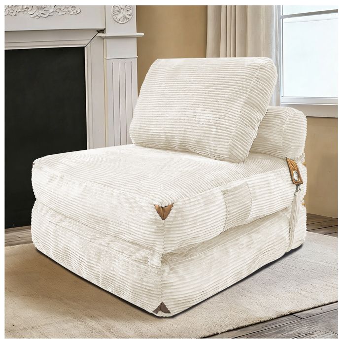 MEULVA Fauteuil lounge 1 place avec rangement intégré 87 x 86 x 40 cm flannelette blanche