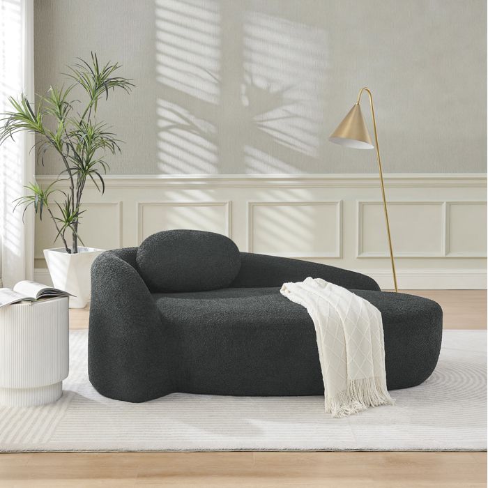 Canapé 1 place compact AESVAR en tissu Teddy noir avec coussin appuie-tête design arrondi