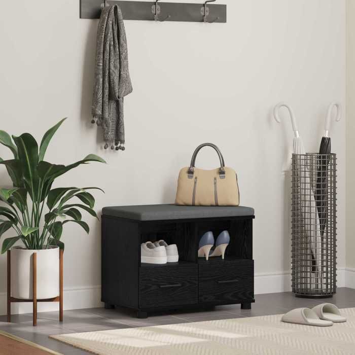 Banquette intérieure moderne vidaXL Banc dentrée avec coussin Chêne Noir 60 x 38 x 46 cm(14960）