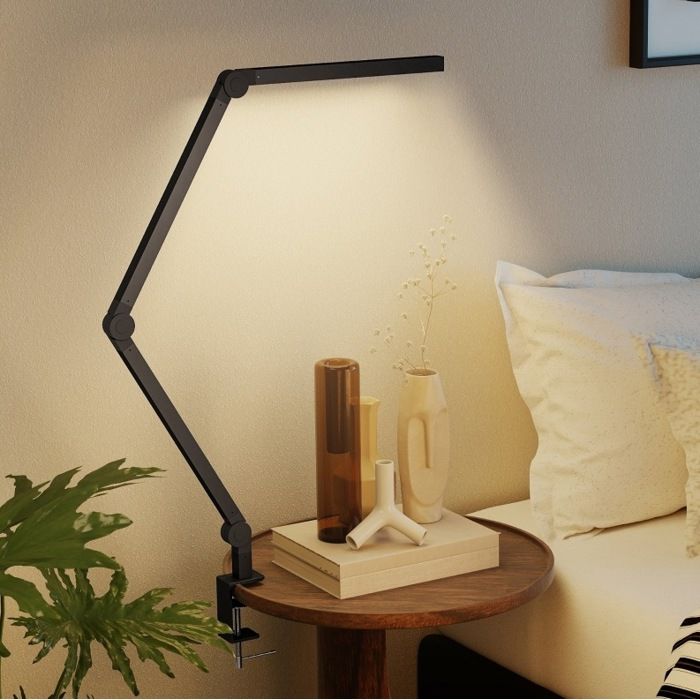 Lampe de Bureau à Pince LED Intensité et Couleur Réglables Bras Articulé Tactile en Aluminium Noir - UVRION 121 5 × 3 8 × 5 5 cm