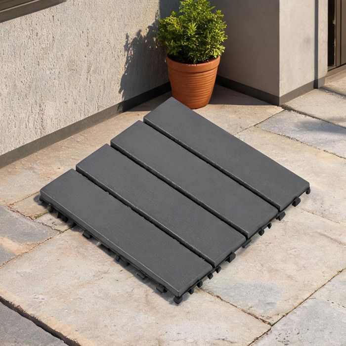 Dalles de terrasse clipsables en polypropylène 44 pièces classic gray 30 x 30 cm assemblage puzzle pour extérieur et intérieur