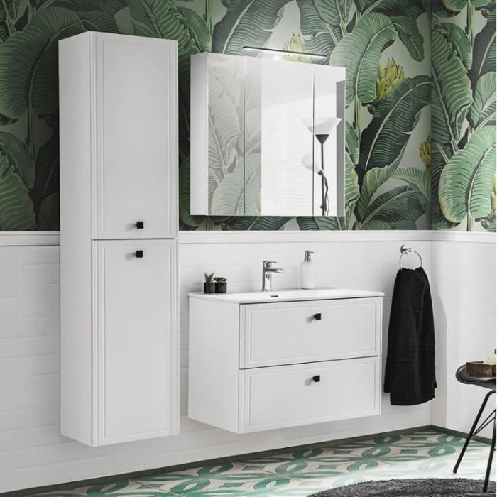 salle de bain havana white - ensemble meuble vasque + armoire miroir + grande armoire - 80 cm - havana white
