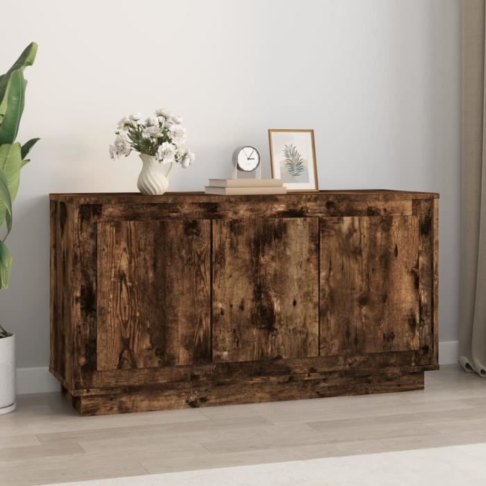 Buffet bas - AKOZON - Chêne fumé - 102x35x55 cm - Bois dingénierie - 2 portes