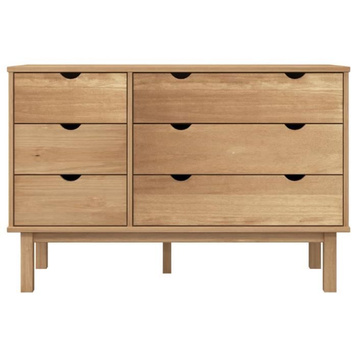 Commode - AKOZON - OTTA - Bois de pin massif - 6 tiroirs - Style scandinave moderne