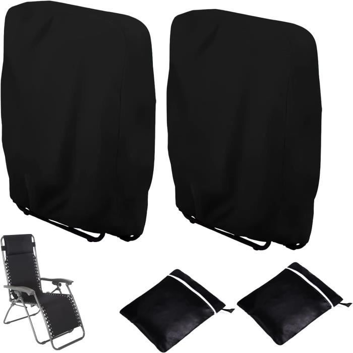 2pcs Housse de Protection pour Chaise Longue Pliante Coupe-Vent Anti-UV Imperméable Housses avec Sac de Transport Noir
