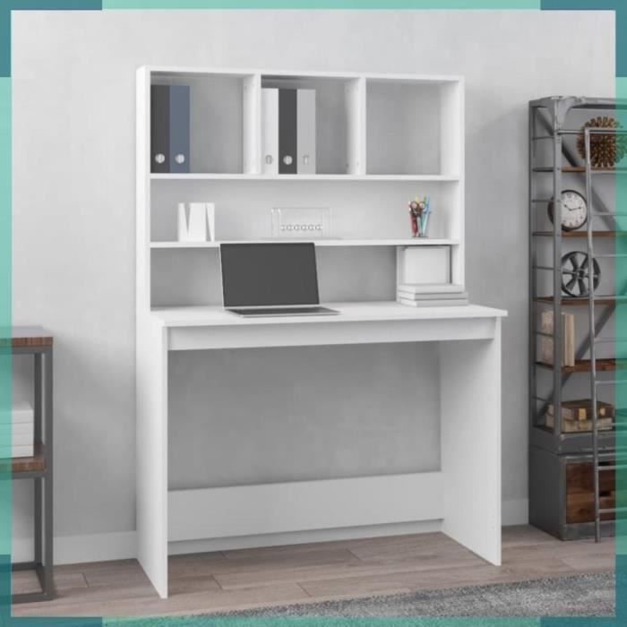 Bureau avec étagères Blanc 102x45x148 cm Bois dingénierie-FHE823000