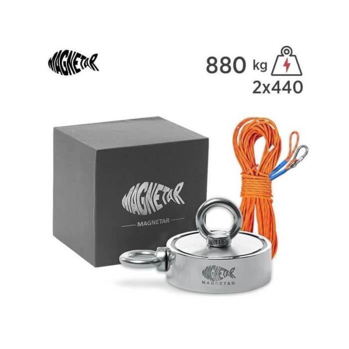 CGGK TECH® Aimant Néodyme Bulldog pour Pêche avec Corde Magnétique Puissant 150 KG 60 mm Grande Taille Rond Kit Complet de Pêche à laimant