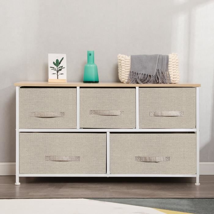 SogesHome Meuble de Rangement Étagère en Métal avec Tiroirs/Boîtes de Rangement en Tissu