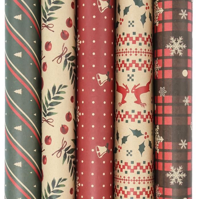 Papier cadeau 20 pièces Papier de Noël Rouleau Papier d'emballage Fête des récoltes Taille : 70 x 50 cm, 5 motifs