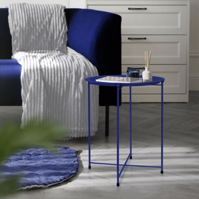ml-design table d'appoint ronde ø 43 cm x h 52 cm, en métal revêtu par poudre, bleu, bout de canapé, table basse auxiliaire de nuit,