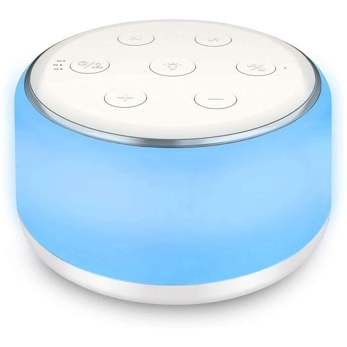 ESynic Machine à Bruit Blanc Portable Pour Bébé - 30 Sons Relaxants, Veilleuse 7 Couleurs Réglable, Minuterie & Batterie Longue Durée (Bleu)