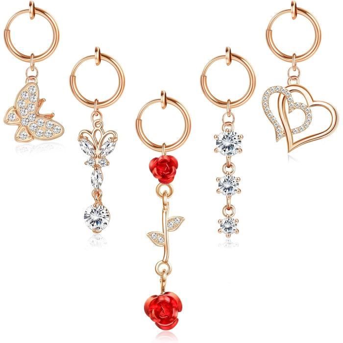 Crdifu 2pcs Clip Sur Anneaux De Nombril Faux Piercing - Papillon Coeur, Bijoux Fantaisie Hypoallergéniques