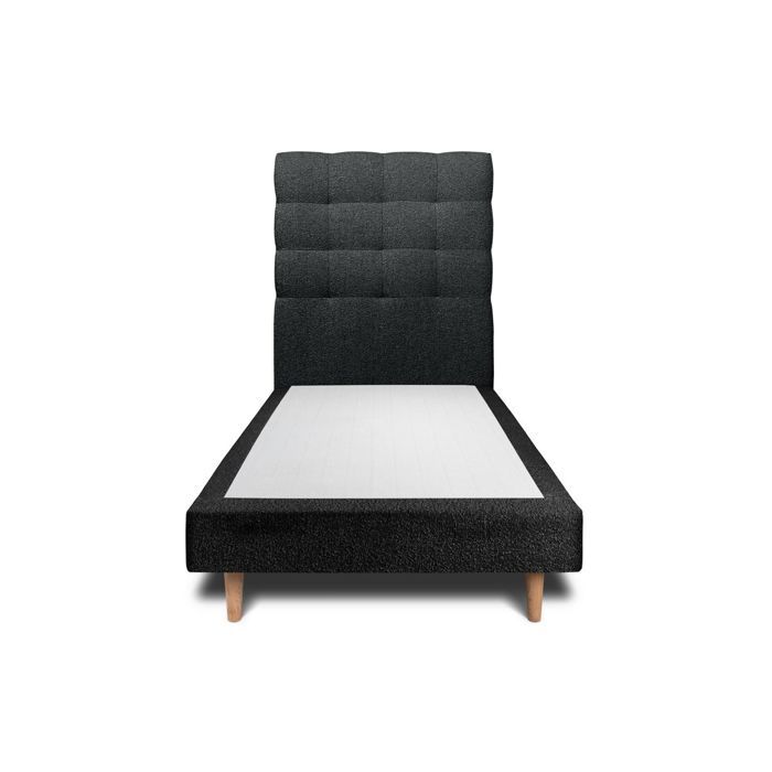 Lit - Marque - 90x200cm - Tête de lit capitonnée bouclette - Sommier tapissier - Noir
