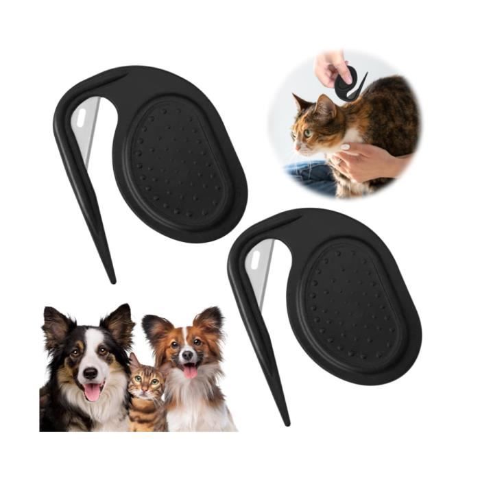 Lot de 2 Coupe noeud chat,Coupe noeud chat poil long,Coupe poils perte,Toilettage pour Enlever Les Nœuds Poils De Chat,(Noir)