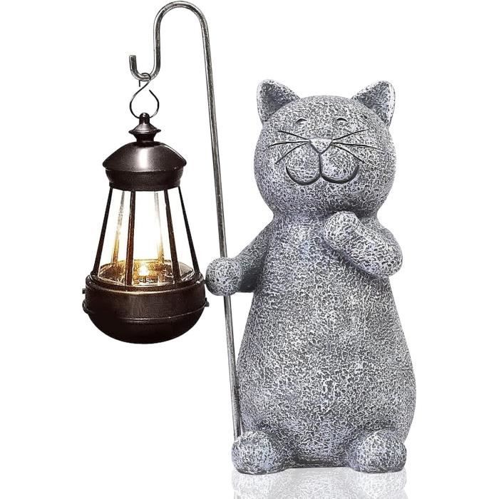 Statue - Chat - Décoration Jardin - Lampe Solaire - Résine - Mixte
