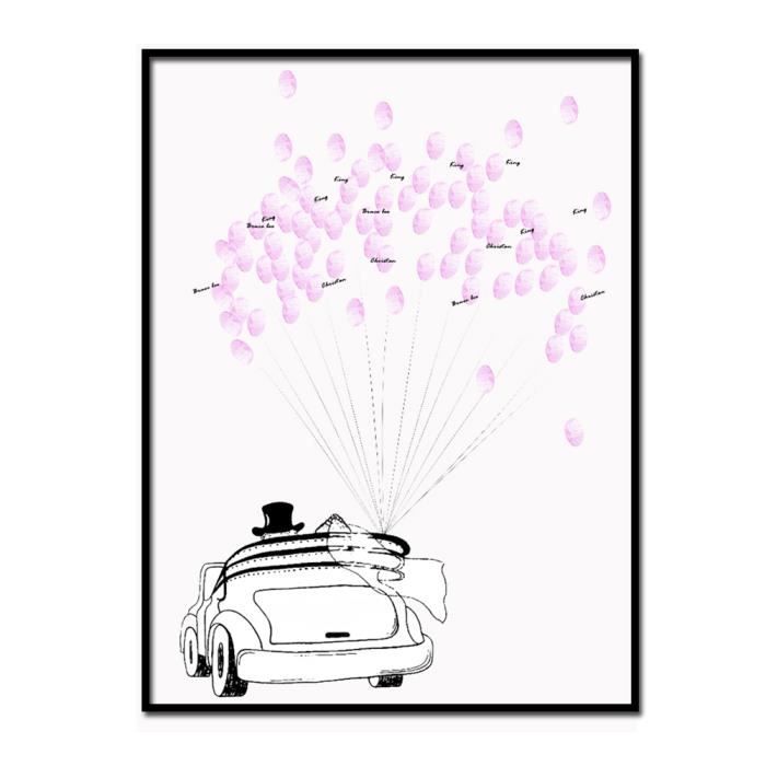 30*40cm Arbre d'empreinte digitale DIY signature de mariage avec un encreur(# 11 voiture noire)