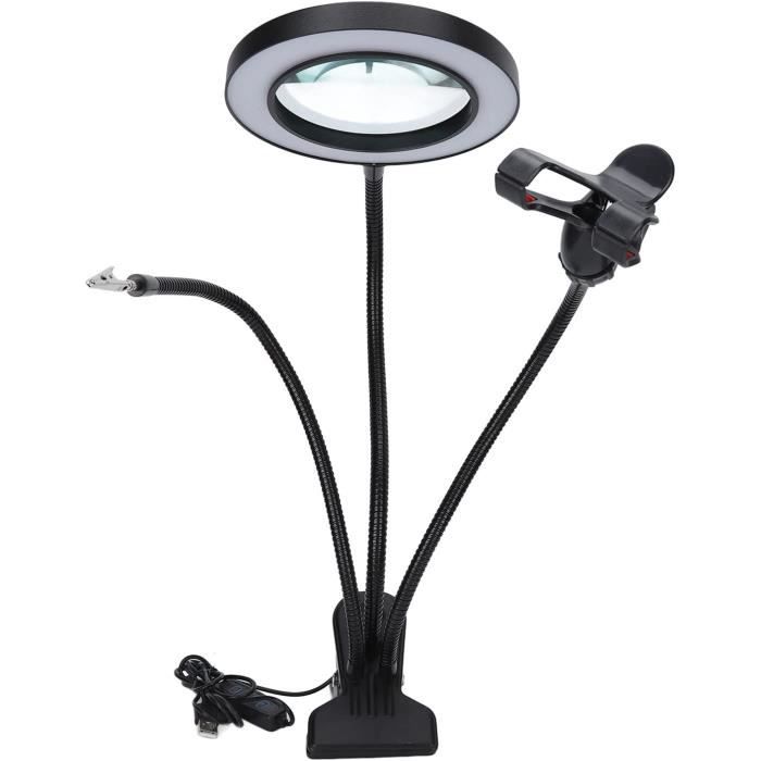 Lampe Loupe 10X avec Clip, Loupe 3 en 1 à Intensité Variable avec