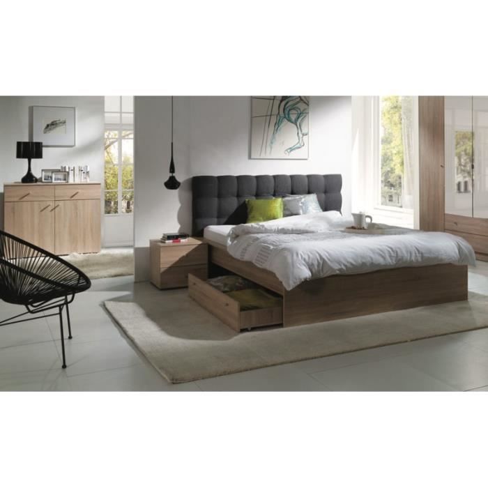 Ensemble pour chambre à coucher MAXIM. Lit adulte deux places 160x200 cm + tiroir + sommier + deux chevets + commode