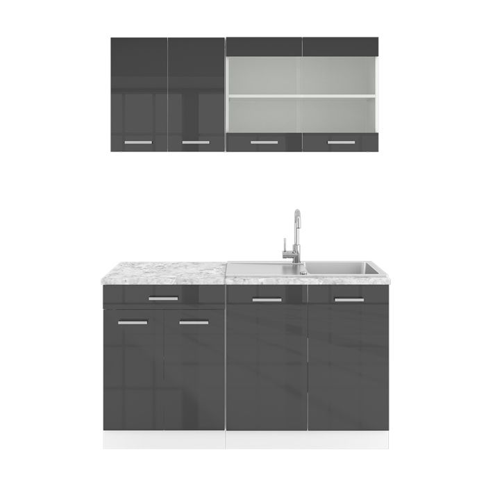 Cuisine équipée Vicco R-Line – Anthracite Brillant – Kitchenette Complète Neuve