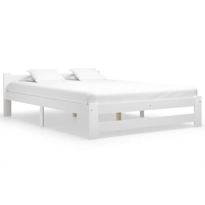 •LUXE•7849Cadre de Lit sommier à lattes Mode & Confortable Lit Double Pour Adulte Enfant Moderne Blanc Bois de pin massif 120x200 cm