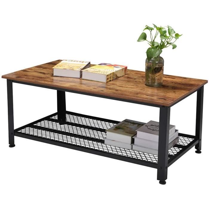 Table Basse Industrielle avec Rangement, Table Rectangulaire Table d