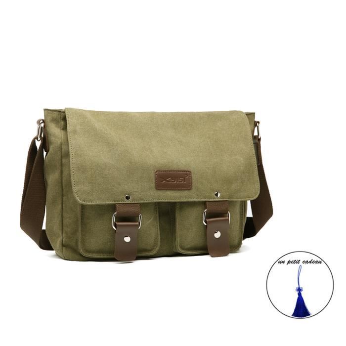 Sac Bandoulière Toile Cuir Unisexe Vintage Affaire Ecole Voyage Sport Cadeaux