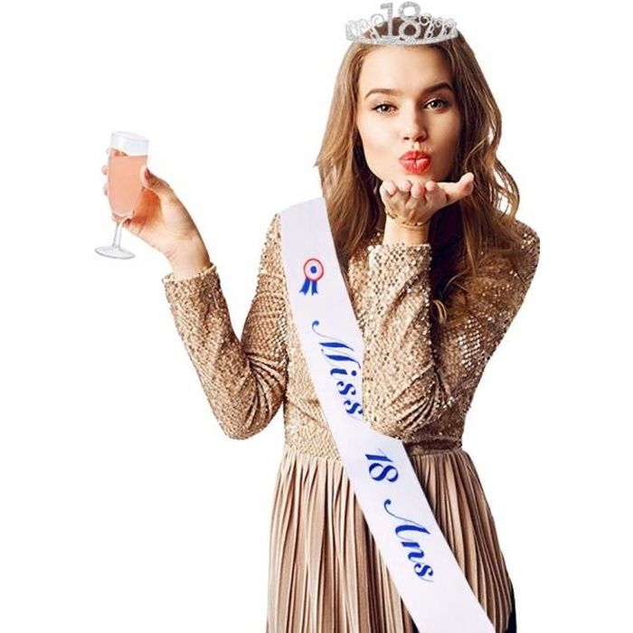 Jnch Echarpe Anniversaire Miss 18 Ans Fille Avec Couronne Princesse Tiara Diademe En Strass Faux Cristal Birthday Decoration Acce Achat Vente Diademe Jnch Echarpe Anniversaire