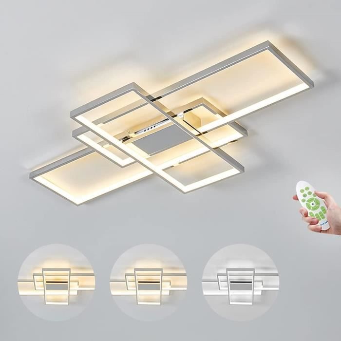 Lustre LED Salon ASJK 82W - 8200lm - Télécommande 3000K-6000K - Design Géométrique Noir 105cm