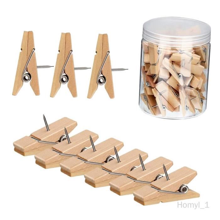 100 Pièces Punaises Avec Clips En Bois - Pinces Photos Artisanat Pour Tableau Liège