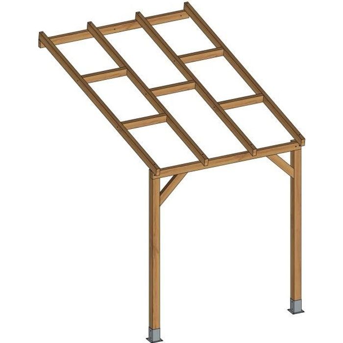 Pergola bois sans toit - CHALET & JARDIN - 3x2m - Pin traité autoclave - Toile d'ombrage - Marron