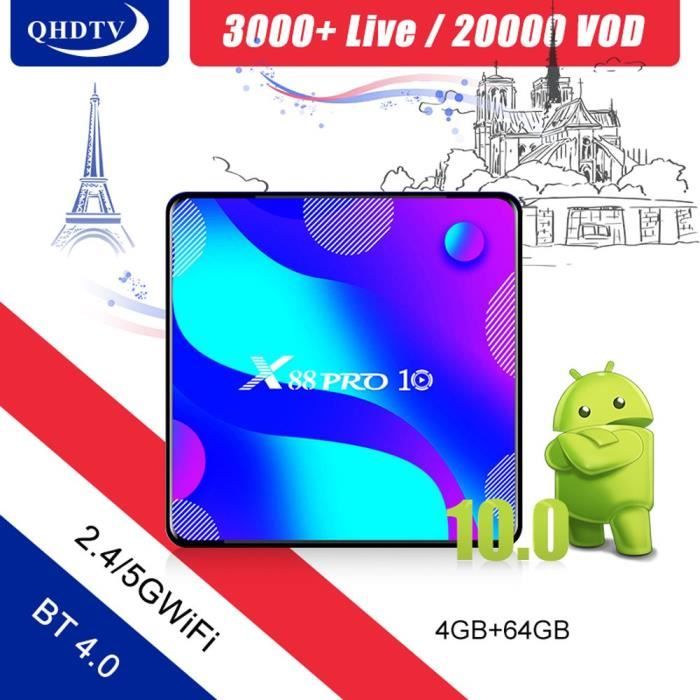 Android TV Box X88 Pro 10 Smart TV Box Android 10.0 4K HD H.265 4 Go + 64  Go Lecteur multimédia avec code français QHDTV iptv box - Cdiscount TV Son  Photo