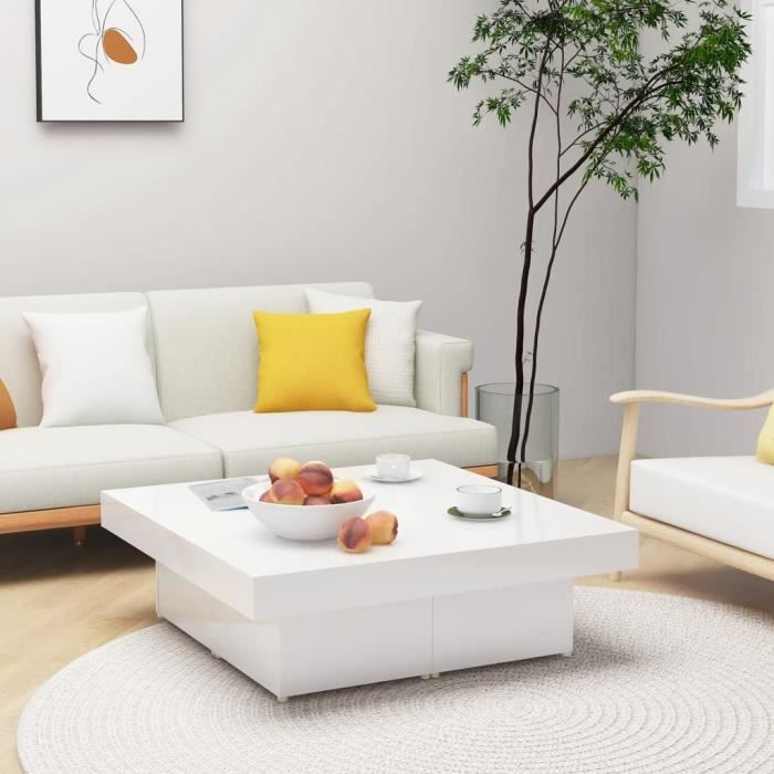 Table basse Blanc brillant - DUOKON - Carré - 90x90x28 cm