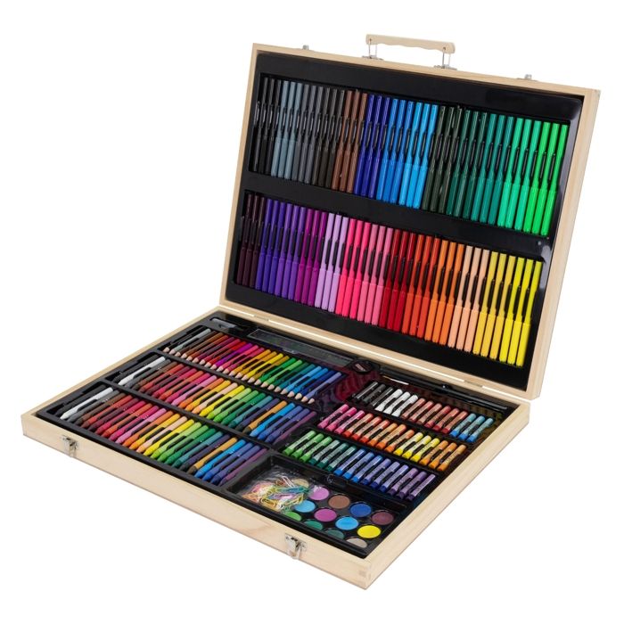 Coffret Mallette Artiste En Bois - 40 Crayons Et Pastels - Loisirs Créatifs Neuf