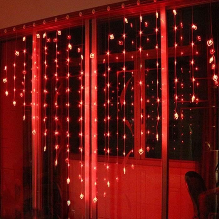 Led Coeur Rouge Rideau Lumineux Led En Forme De Cœur Pour Chambre À Coucher, Fête ...
