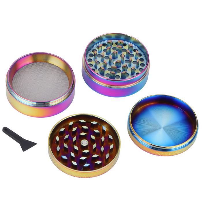 Broyeur à Pollen En Alliage Zinc 4 Pièces - Pour Herbes, épices, Café, Avec Grattoir, Dents Losange, Bleu
