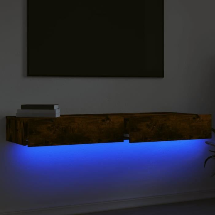 Meuble TV Avec Éclairage LED - 2 Éléments Chêne Fumé 60x35x15,5 Cm - Support Muraux Design - 2