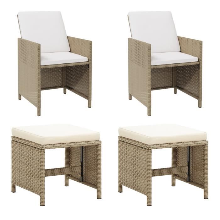 chaises de jardin - famirosa - résine tressée beige - avec tabourets - dimensions 52x56x85cm
