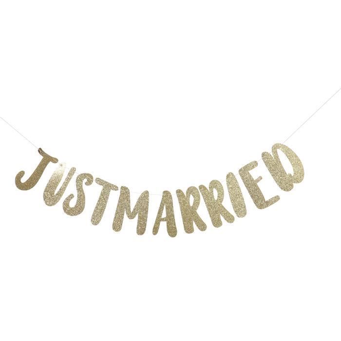 Bannière "Just Engaged" Paillettes Dorées 3m - Pré-enfilée, Pour Décorations Fiançailles Mariage