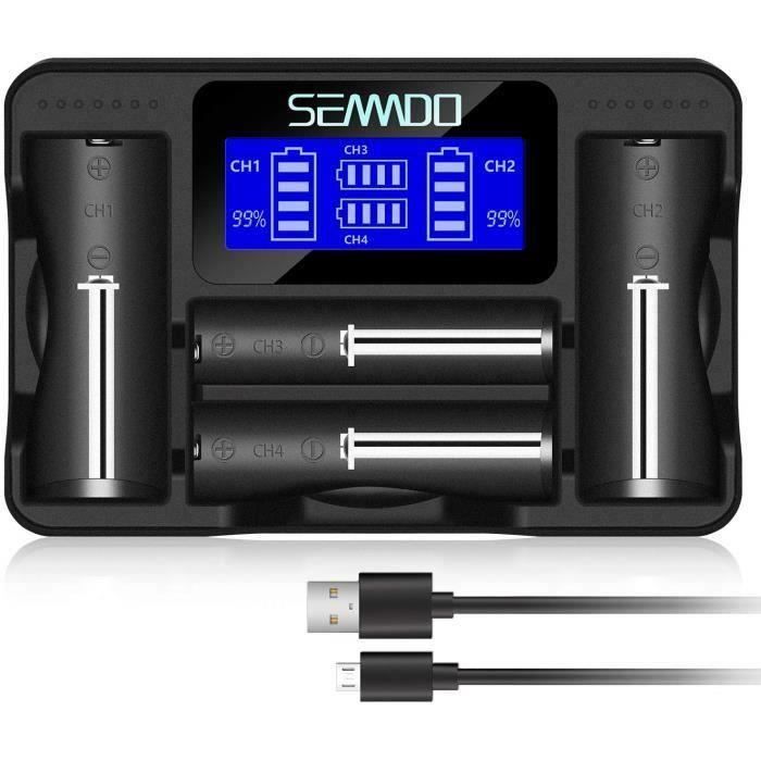 Chargeur Intelligent USB LCD 4 Slots Pour Batteries 18650, AA, AAA - Double Fonction Lithium/NiMH - 4