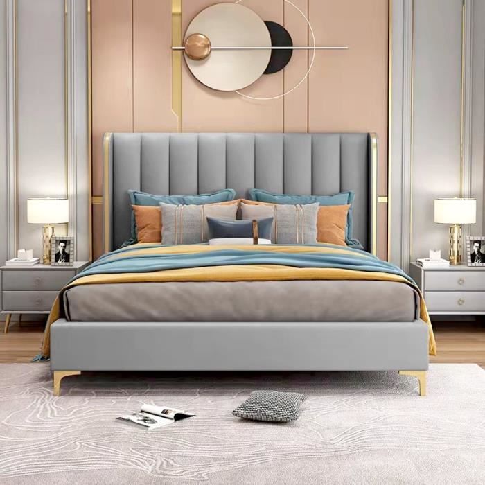 lit design contour or avec sommier diana - pu gris - 180x200