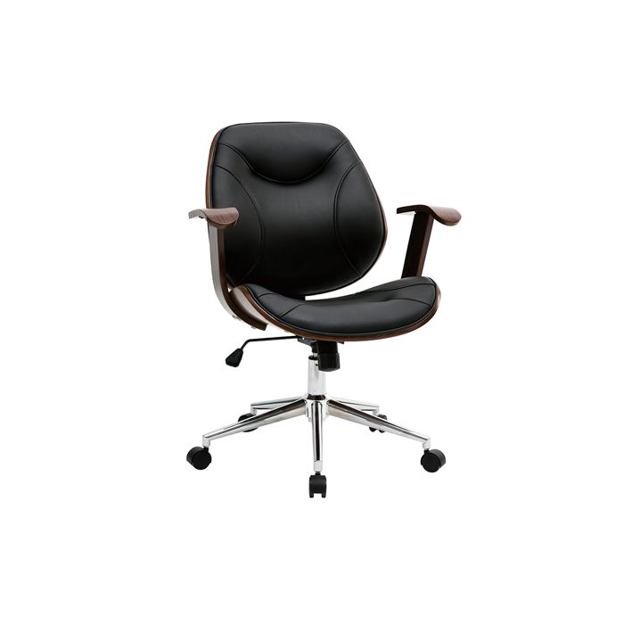 Miliboo - Chaise de bureau à roulettes design noir bois foncé noyer et acier chromé YORKE